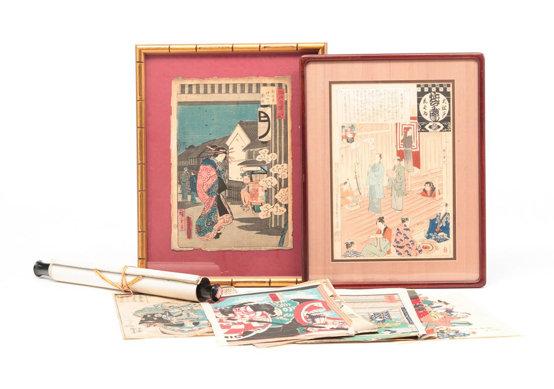 CHINESE SCROLL AND JAPANESE WOODBLOCK PRINTS. (1 of 12)