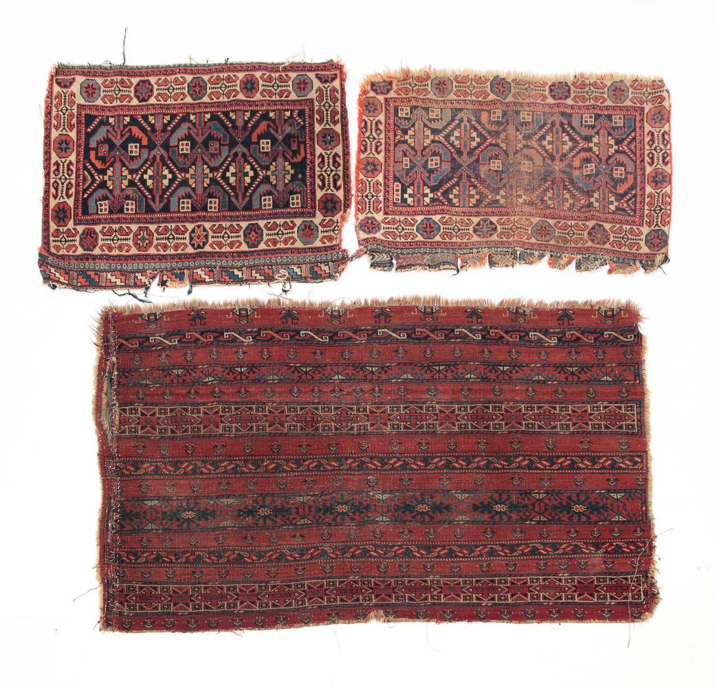 THREE ORIENTAL BAG FACES. (1 of 6)