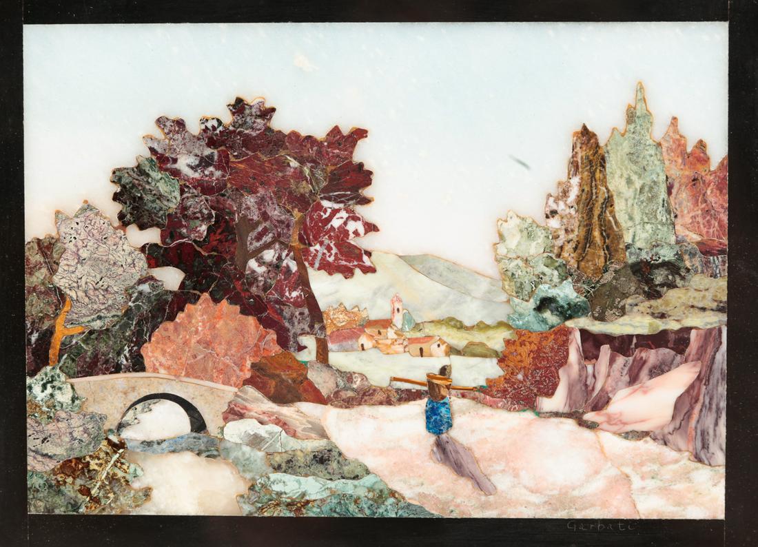 PIETRA DURA LANDSCAPE SIGNED "GARBATI". (1 of 6)