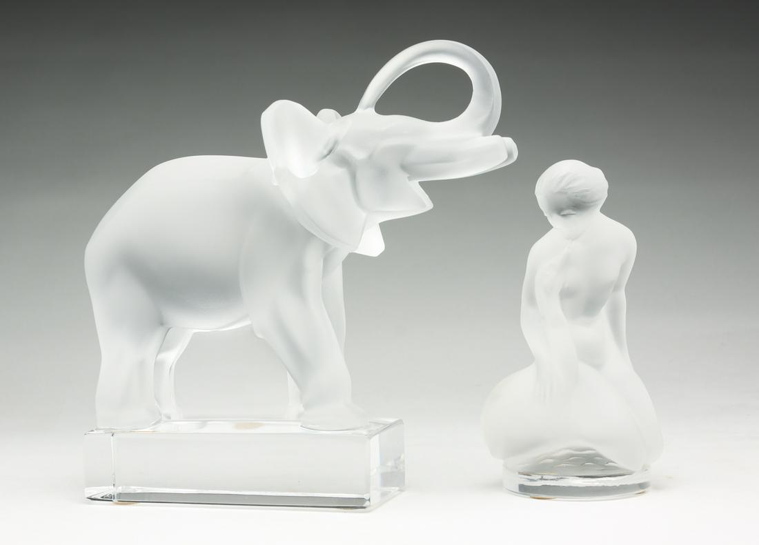 TWO FRENCH "LALIQUE" GLASS FIGURES. (1 of 6)
