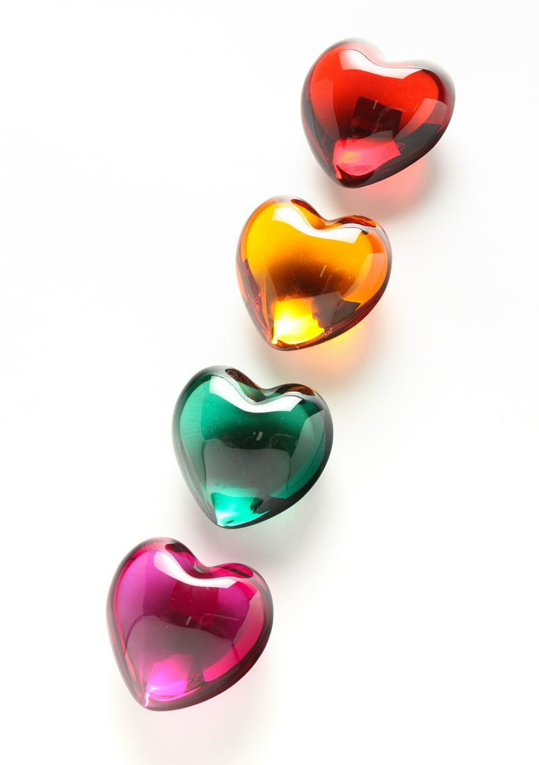 FOUR BACCARAT GLASS HEARTS. (1 of 4)