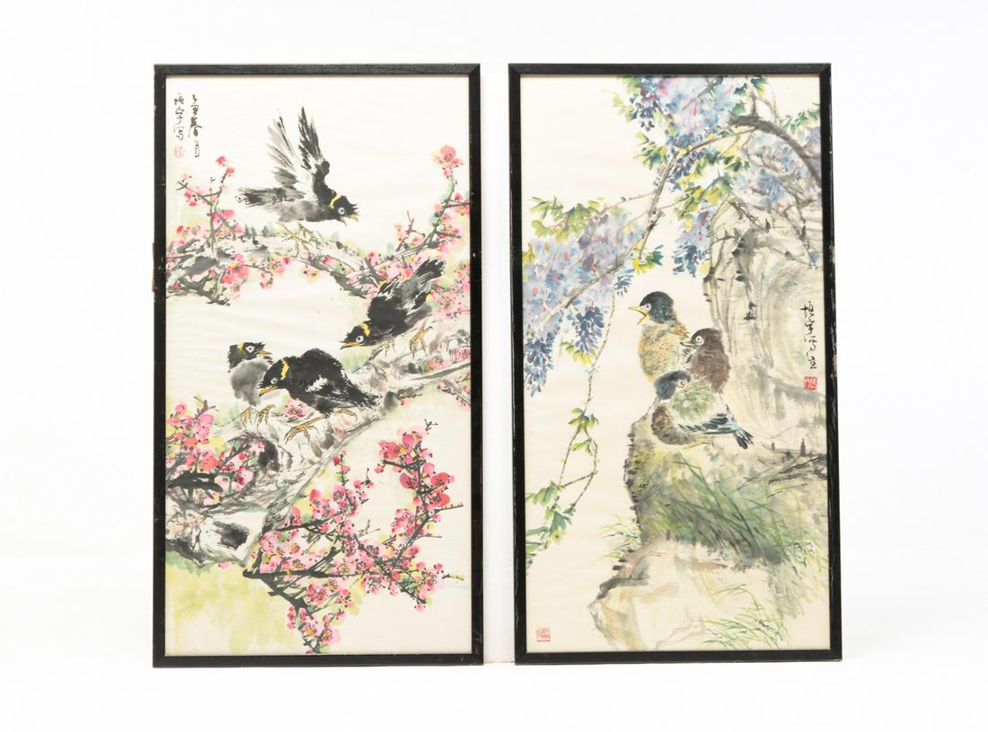 TWO ASIAN BIRD PAINTINGS. (1 of 7)