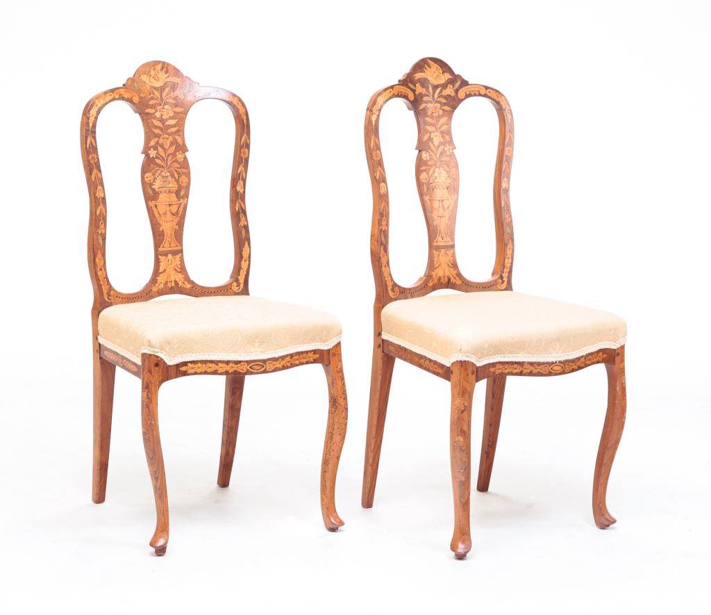 PAIR OF DUTCH MARQUETRY SIDE CHAIRS. (1 of 6)