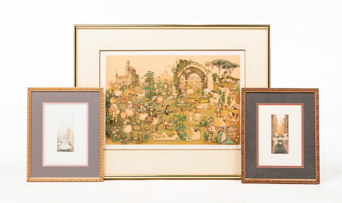 THREE FRAMED SIGNED PRINTS. (1 of 10)