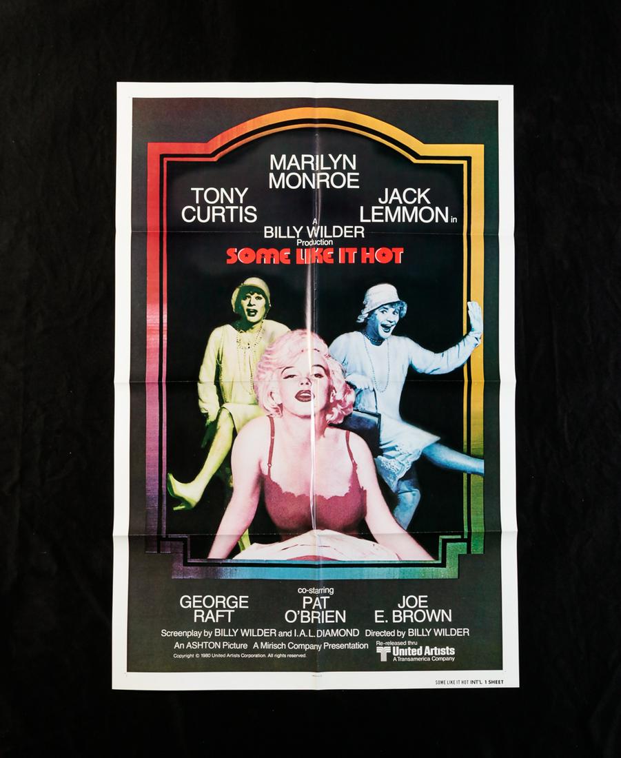 SOME LIKE IT HOT (UNITED ARTISTS, R-1980).: Original One Sheet (27" x 41") movie poster, folded. Considered to be one of the greatest films of all time, "Some Like it Hot" received six Academy award nominations. Wear to fold lines.