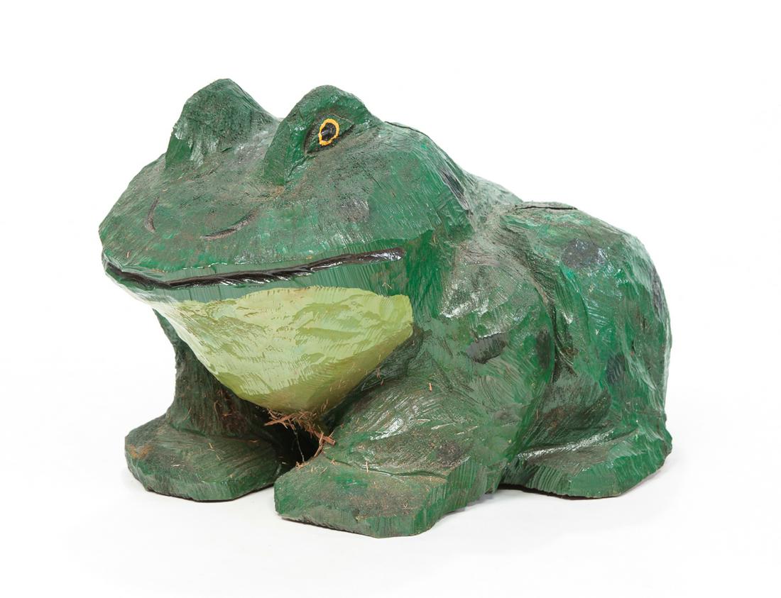 AMERICAN FOLK ART CARVED BULL FROG. (1 of 4)