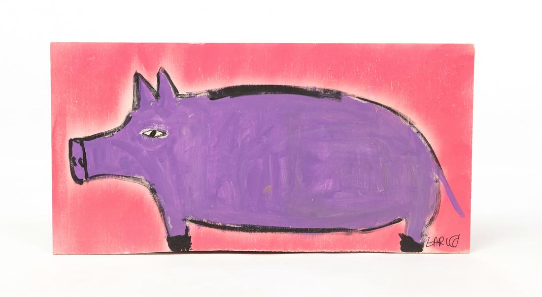 EARL SWANIGAN OUTSIDER PAINTING OF A PIG (1 of 3)
