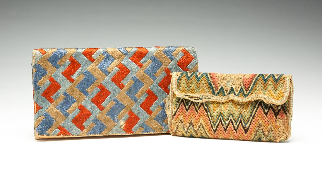 TWO AMERICAN FLAME STITCH WALLETS. (1 of 8)