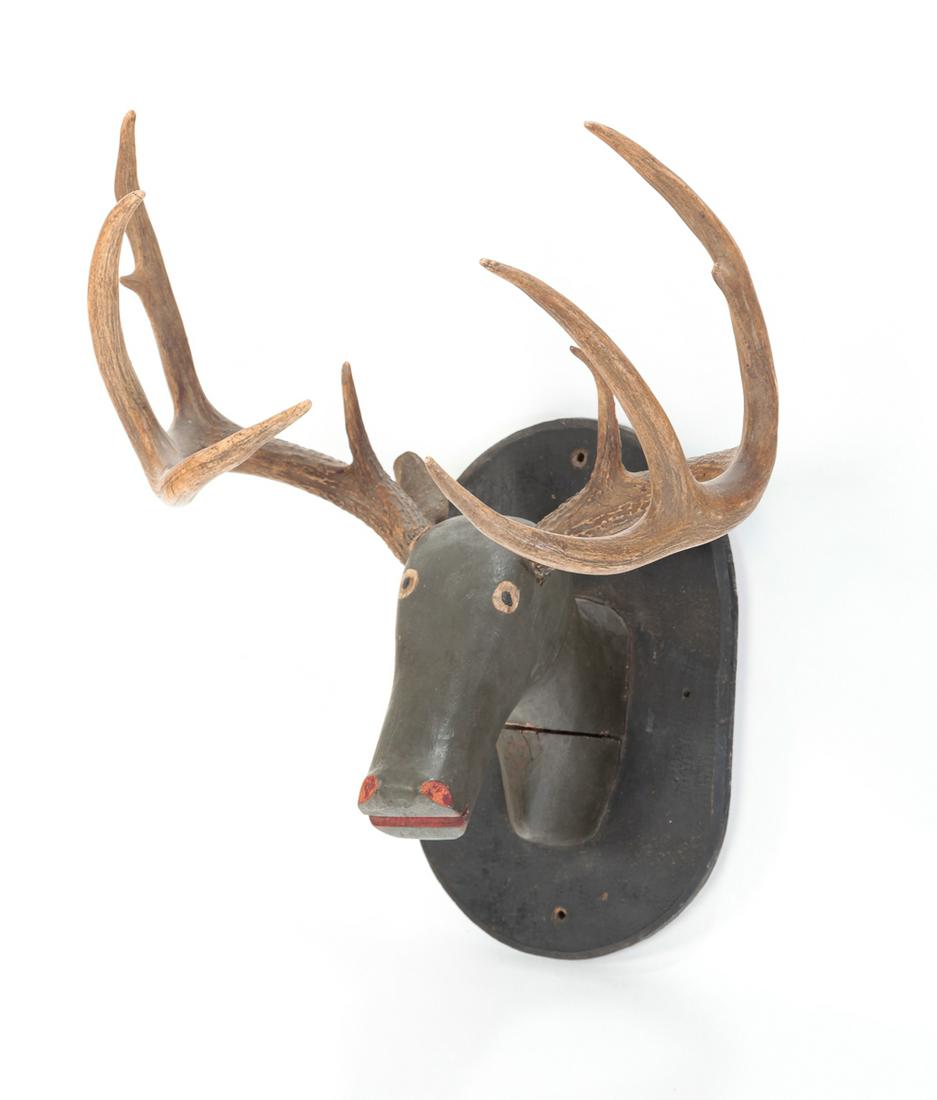 AMERICAN FOLK ART MOUNTED DEER HEAD. (1 of 3)