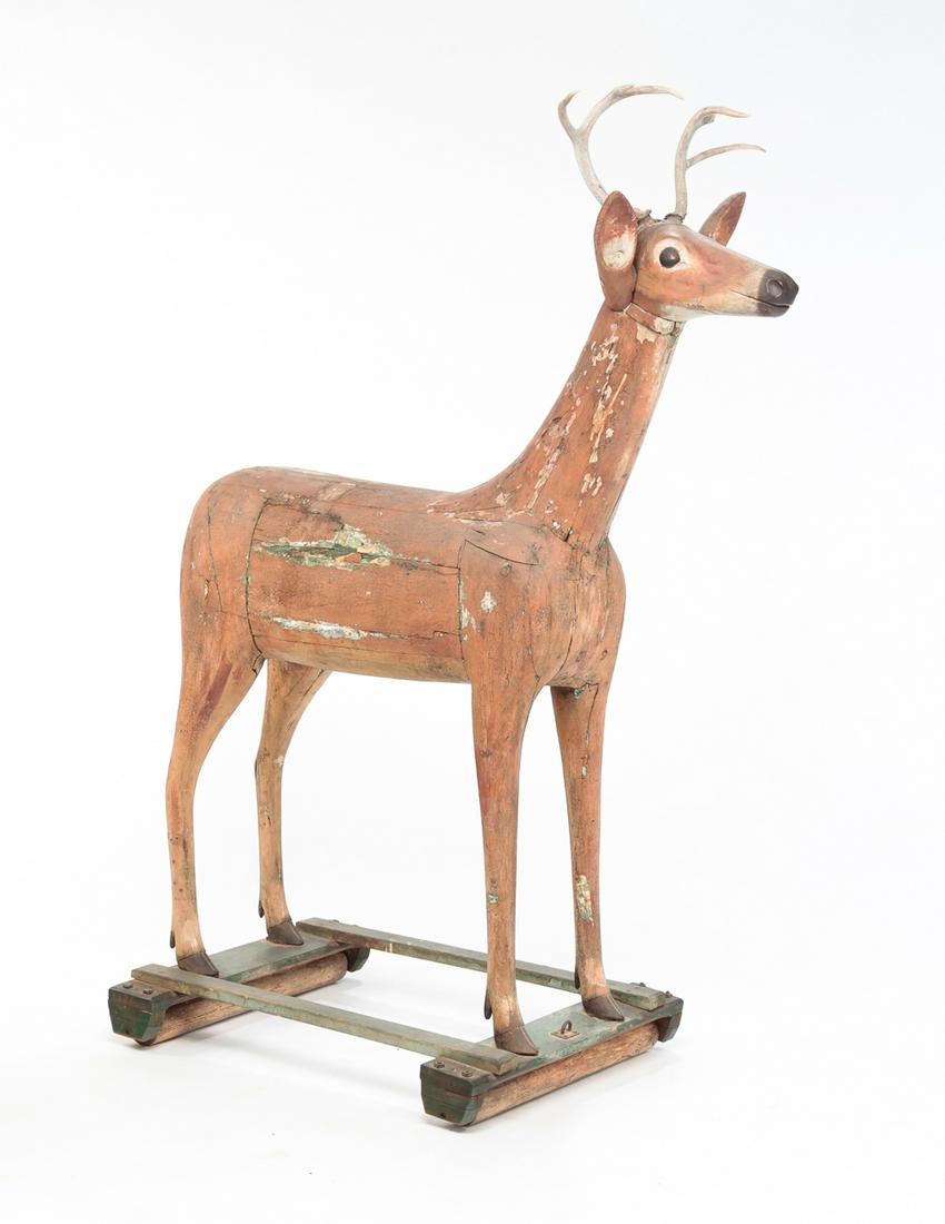 AMERICAN FOLK ART CARVED DEER. (1 of 5)