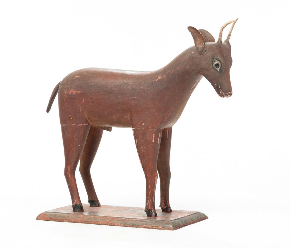FOLK ART CARVED GOAT. (1 of 4)