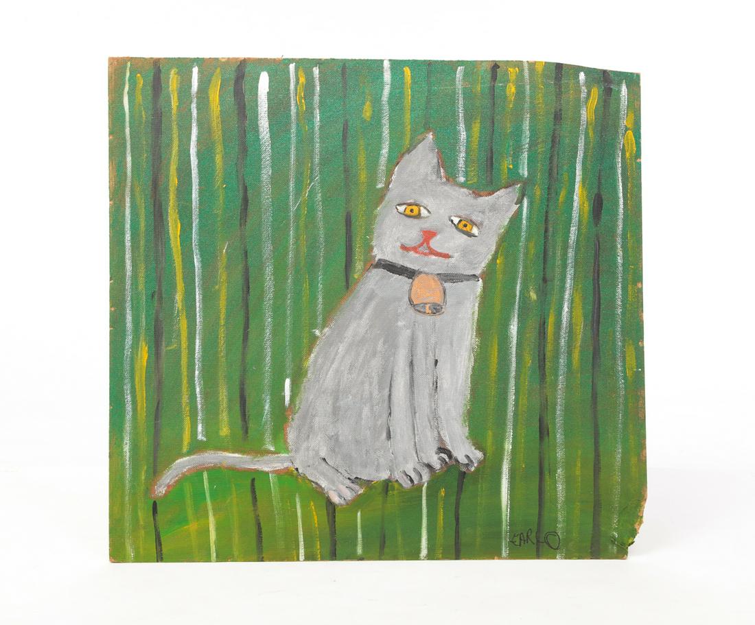 EARL SWANIGAN OUTSIDER PAINTING OF A CAT. (1 of 3)