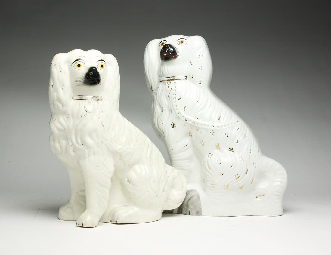 TWO LARGE ENGLISH STAFFORDSHIRE SPANIELS. (1 of 4)