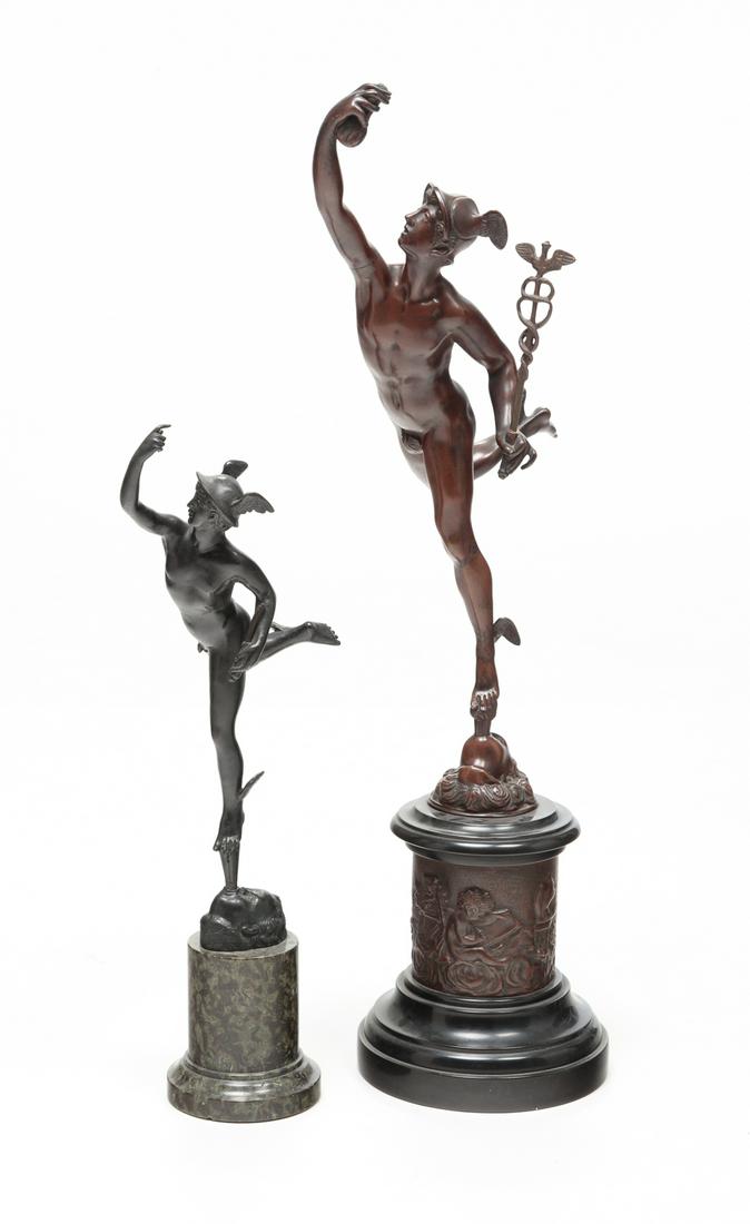TWO EUROPEAN "MERCURY ON THE WIND" BRONZES. (1 of 6)