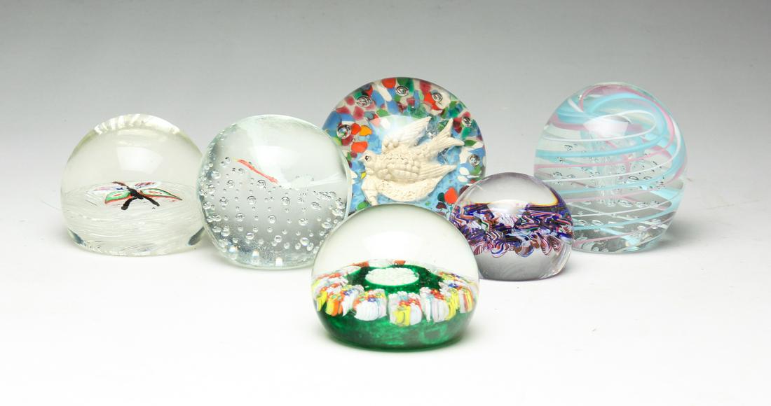 SIX ART GLASS PAPERWEIGHTS. (1 of 10)