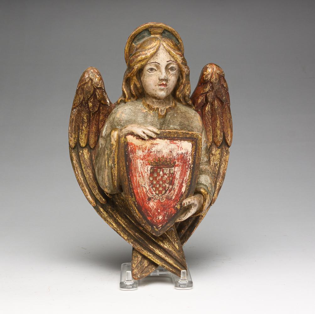 EUROPEAN CARVED AND PAINTED ANGEL. (1 of 3)
