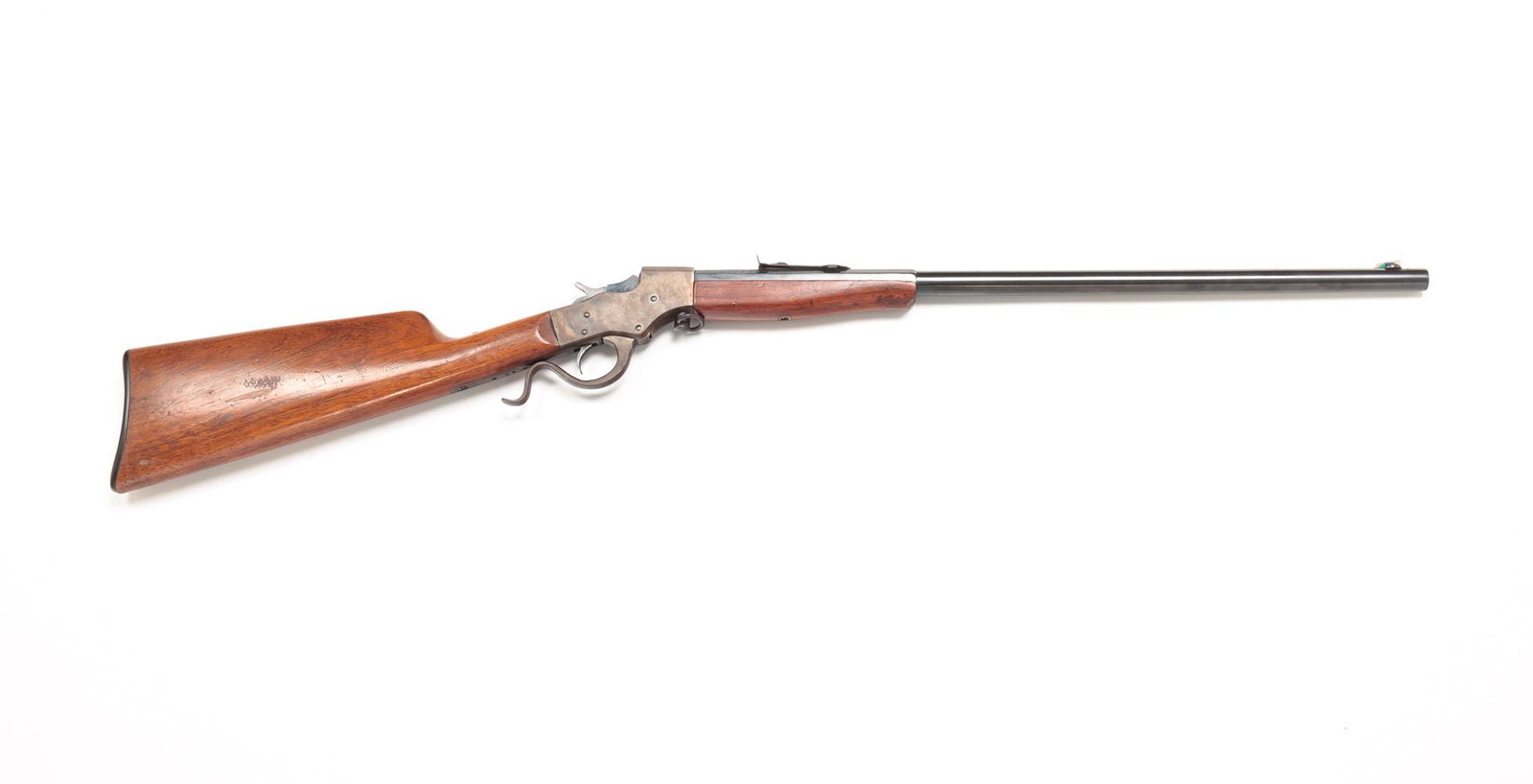 STEVENS .22 LR LEVER ACTION RIFLE: Stevens .22 LR lever action rifle. Walnut stock and fore-end with blued receiver and barrel. 21-1/2" barrel length, 36" overall..