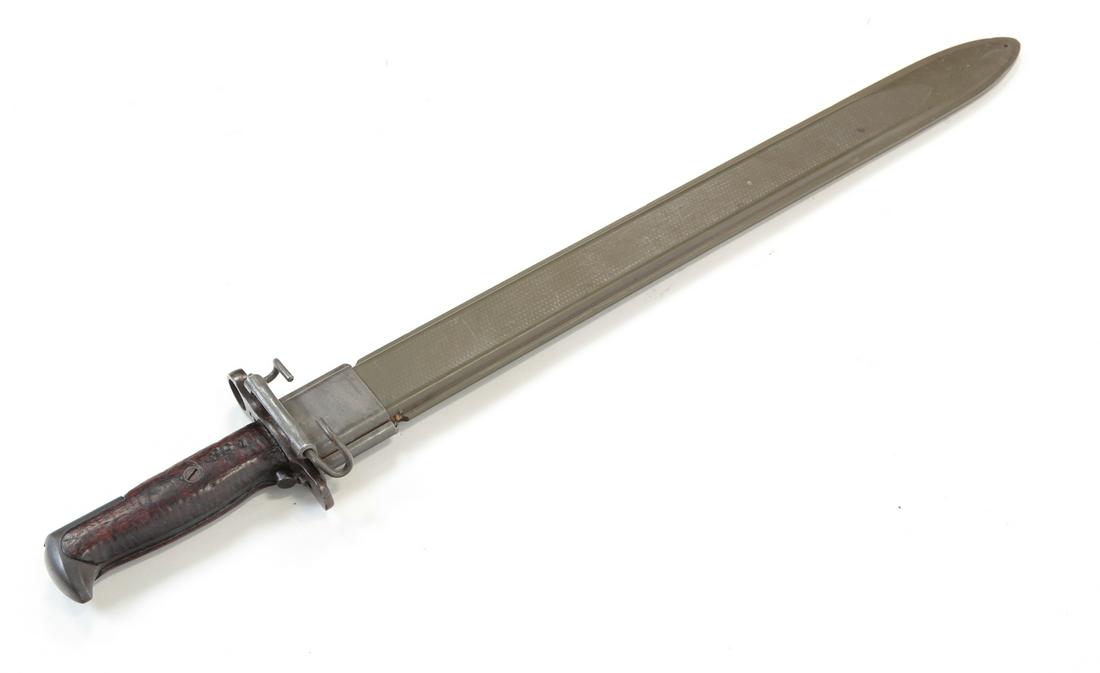 U.S. SA 1906 BAYONET WITH USN MK1 SCABBARD: U.S. SA 1906 bayonet. Serial number 73016. 15-7/8" blade length, 20-1/2" overall. Together with a USN MK1 scabbard.