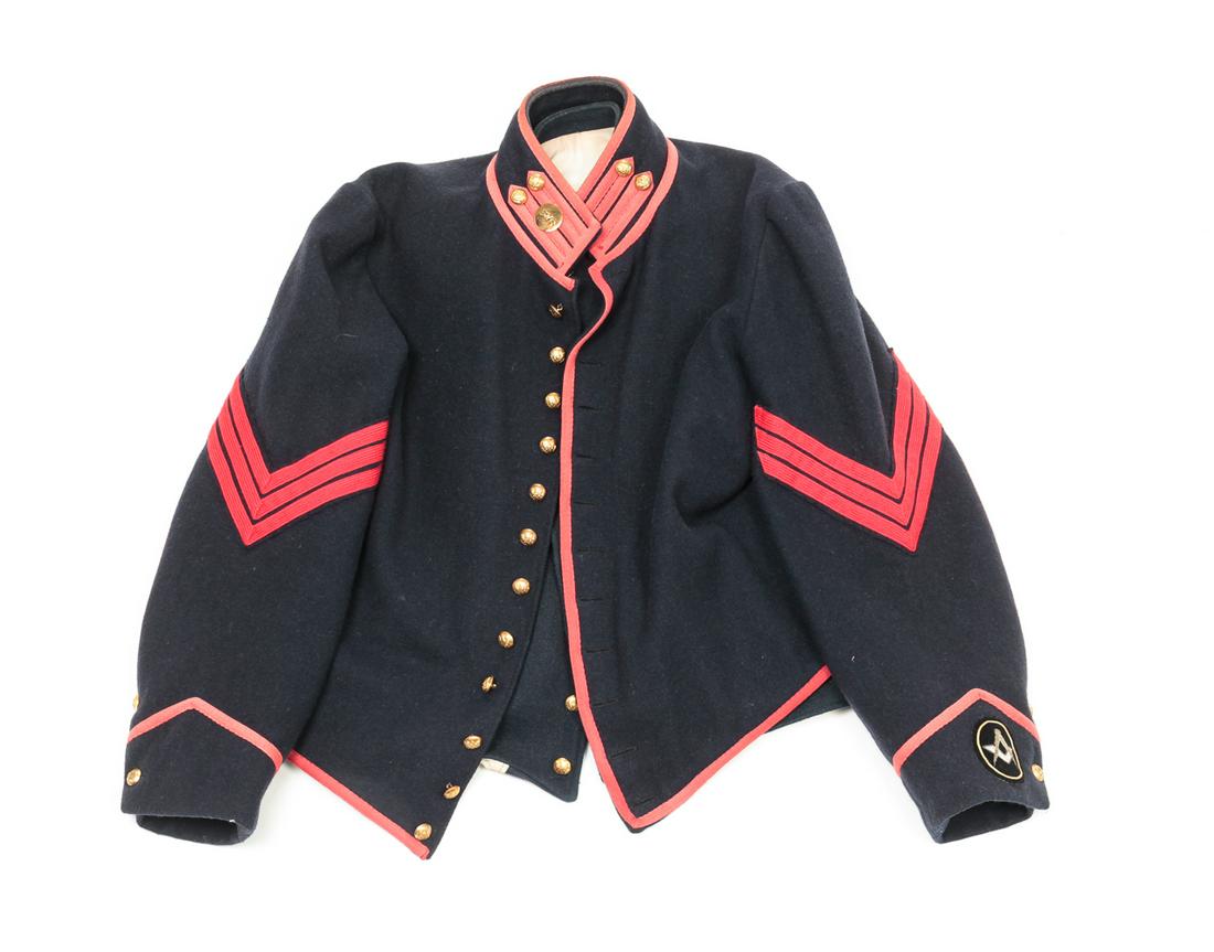 UNION SERGEANT REENACTMENT UNIFORM: Late 20th century, wool. Short jacket and vest with embossed eagle brass buttons.