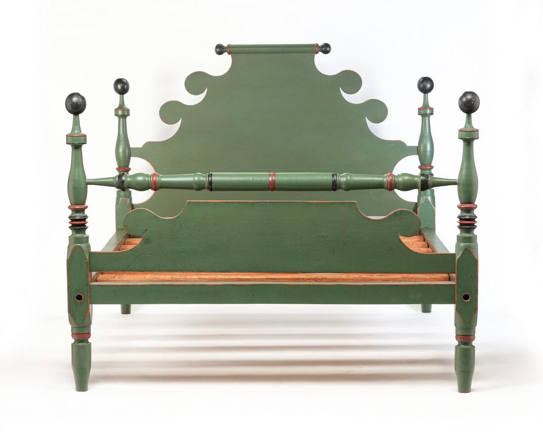AMERICAN PAINTED QUEEN SIZE BED. (1 of 6)