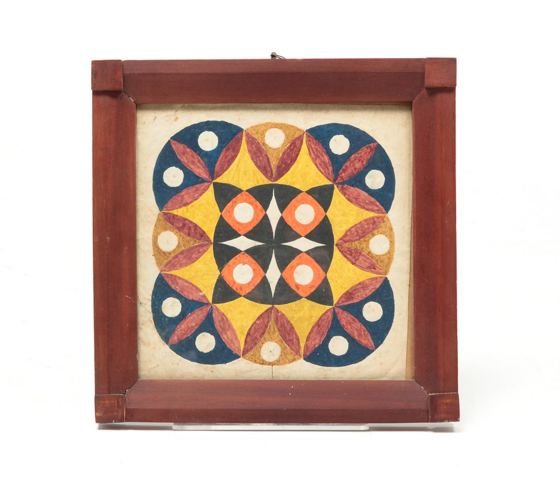 AMERICAN FOLK ART COMPASS STAR WATERCOLOR. (1 of 3)