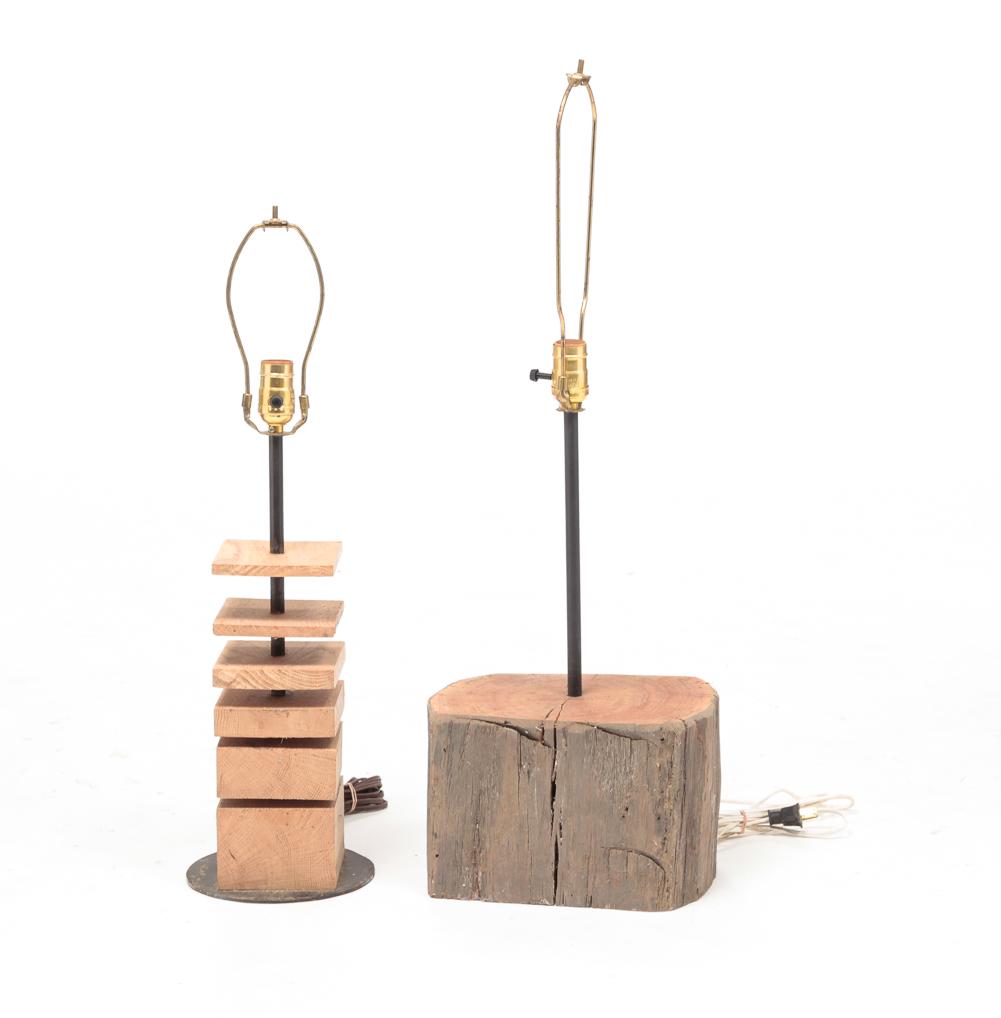 TWO USABLE ART LOGJAM TABLE LAMPS. (1 of 8)