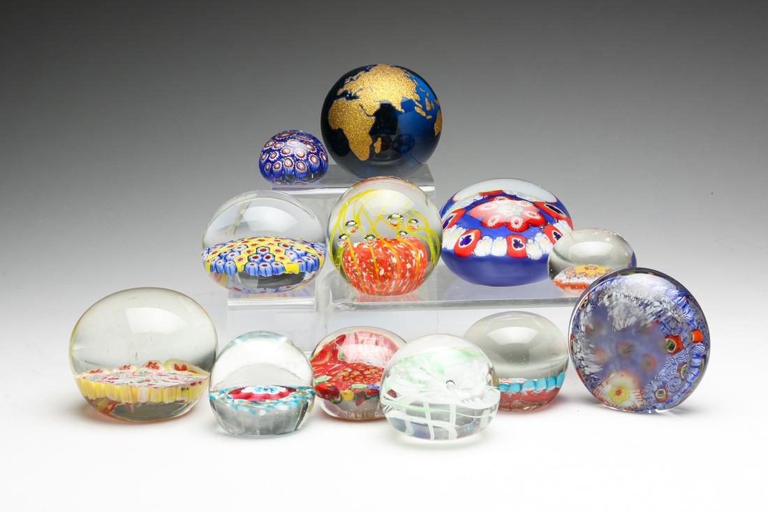 TWELVE ART GLASS PAPERWEIGHTS INCLUDING MURANO. (1 of 5)