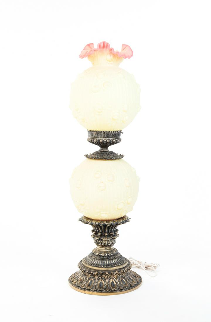 FENTON BURMESE "CABBAGE ROSE" LAMP. (1 of 6)