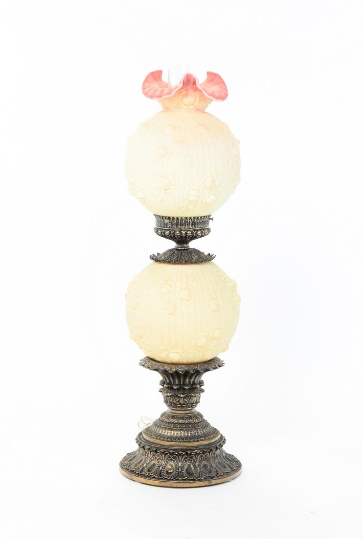 FENTON BURMESE "CABBAGE ROSE" LAMP. (1 of 6)