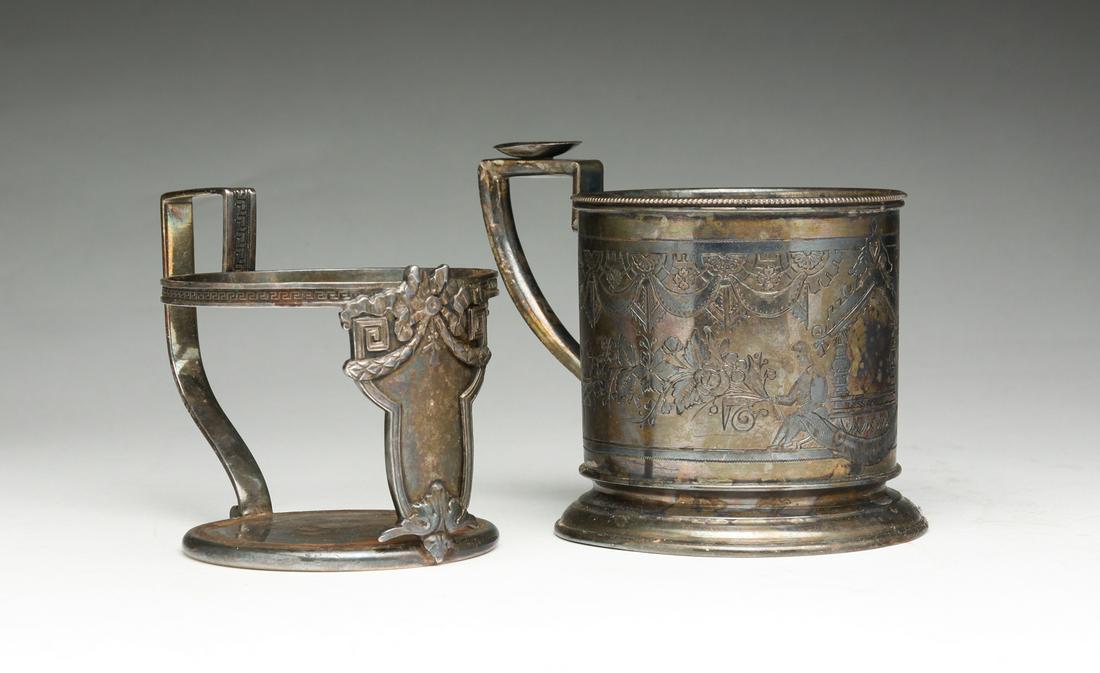 TWO RUSSIAN SILVER CUP HOLDERS. (1 of 8)