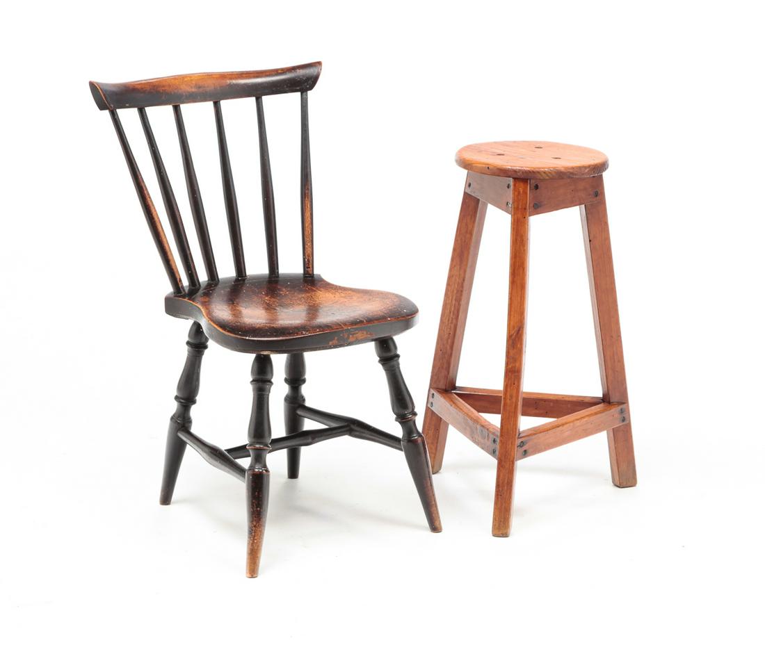 AN ENGLISH STOOL AND YOUTH CHAIR. (1 of 4)