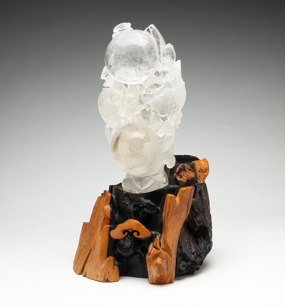 ASIAN ROCK CRYSTAL CARVING OF KOI. (1 of 5)