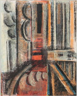 ABSTRACT PASTEL BY JACK DAVIS.: American, 2nd half 20th century. Pastel on paper, signed lower left. Framed, 24.5"h. 21"w.