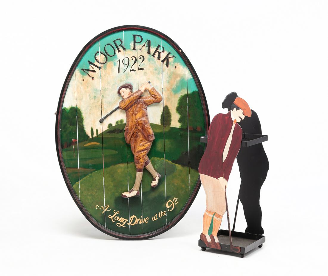 CONTEMPORARY GOLF SIGN AND UMBRELLA STAND. (1 of 5)