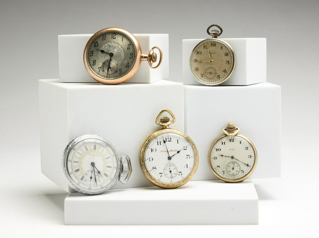 FIVE 15 JEWEL POCKET WATCHES. (1 of 7)
