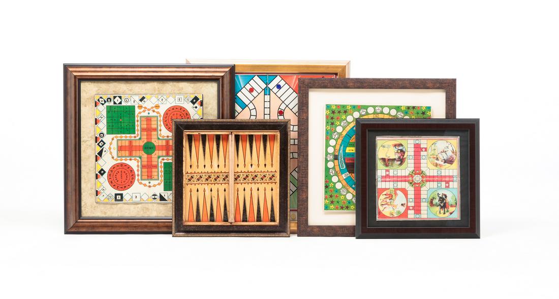 FIVE FRAMED GAME BOARDS. (1 of 11)