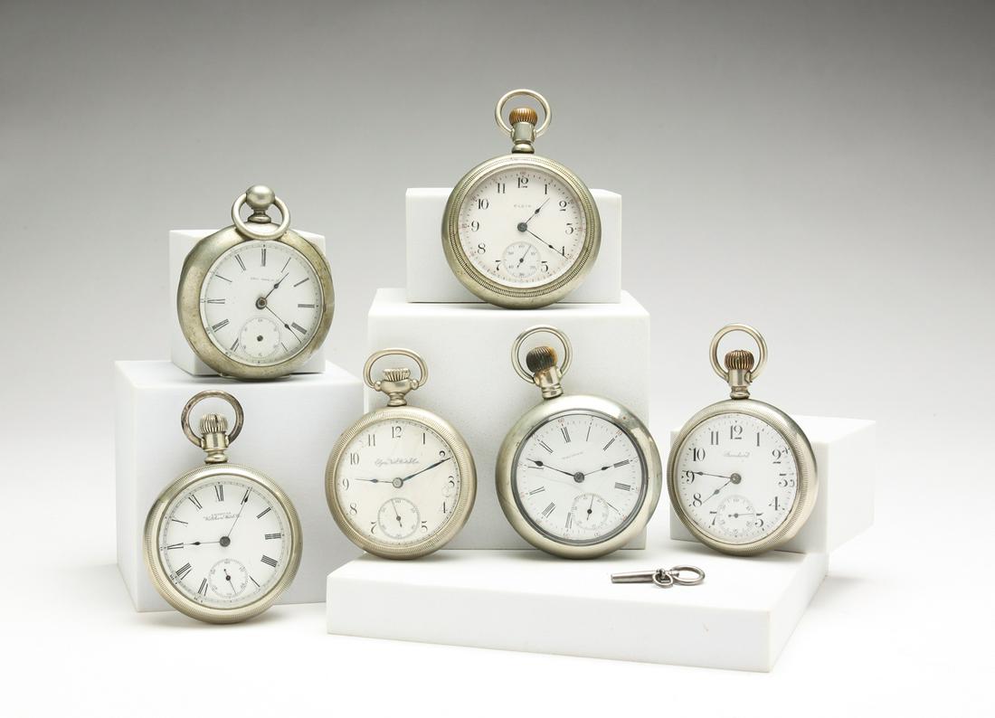 SIX AMERICAN 18 SIZE POCKET WATCHES. (1 of 4)