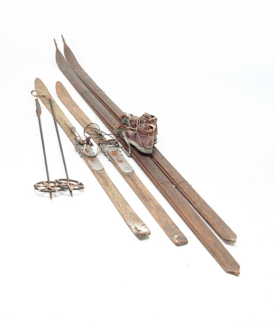 TWO SETS OF WOODEN SKIS. (1 of 6)