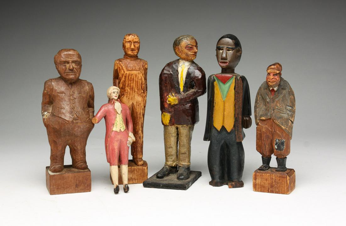 SIX FOLK ART CARVED MEN. (1 of 6)