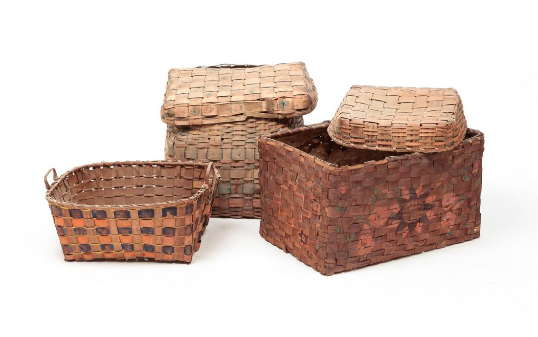 THREE AMERICAN DECORATED BASKETS. (1 of 7)