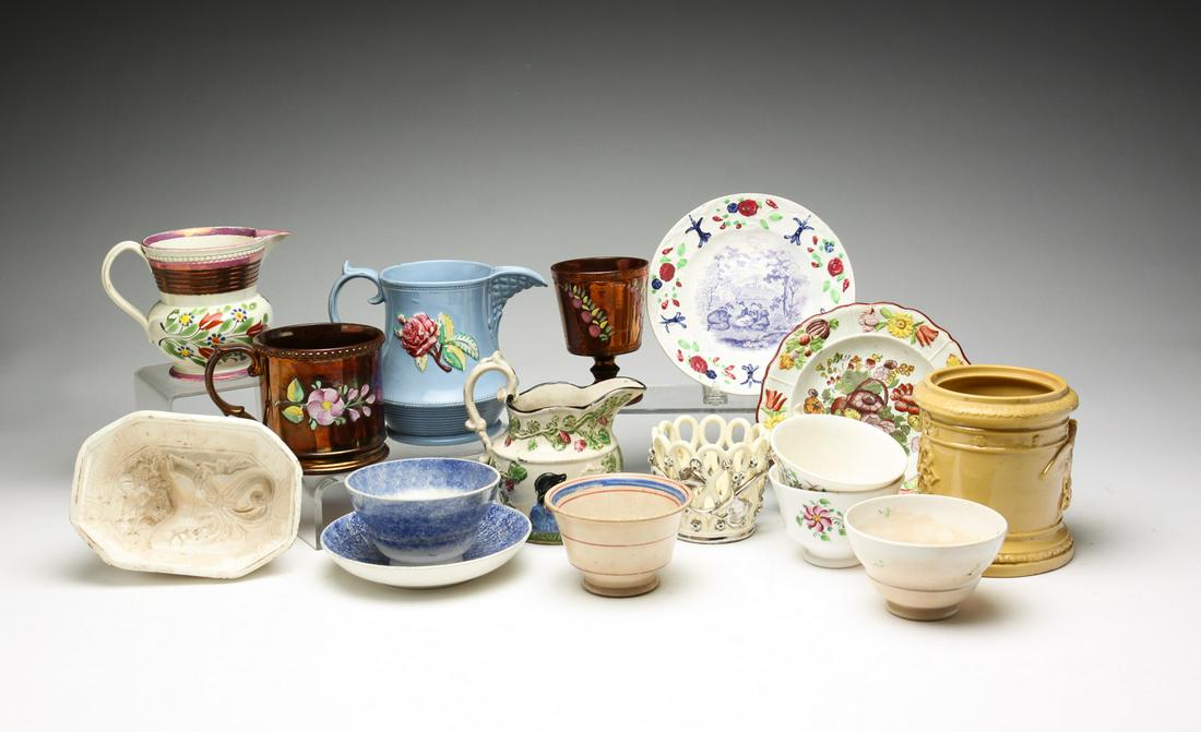 GROUP OF LUSTER, SOFT PASTE, SPATTERWARE. (1 of 8)