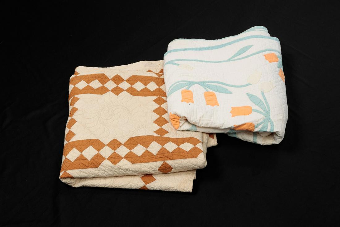 TWO AMERICAN HAND STITCHED QUILTS. (1 of 10)