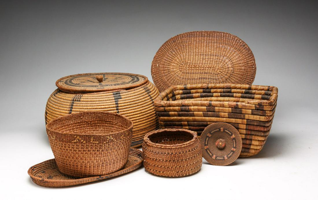 FOUR NATIVE AMERICAN BASKETS. (1 of 5)