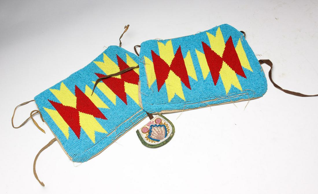 NATIVE AMERICAN BEADWORK CUFFS AND COIN PURSE. (1 of 4)