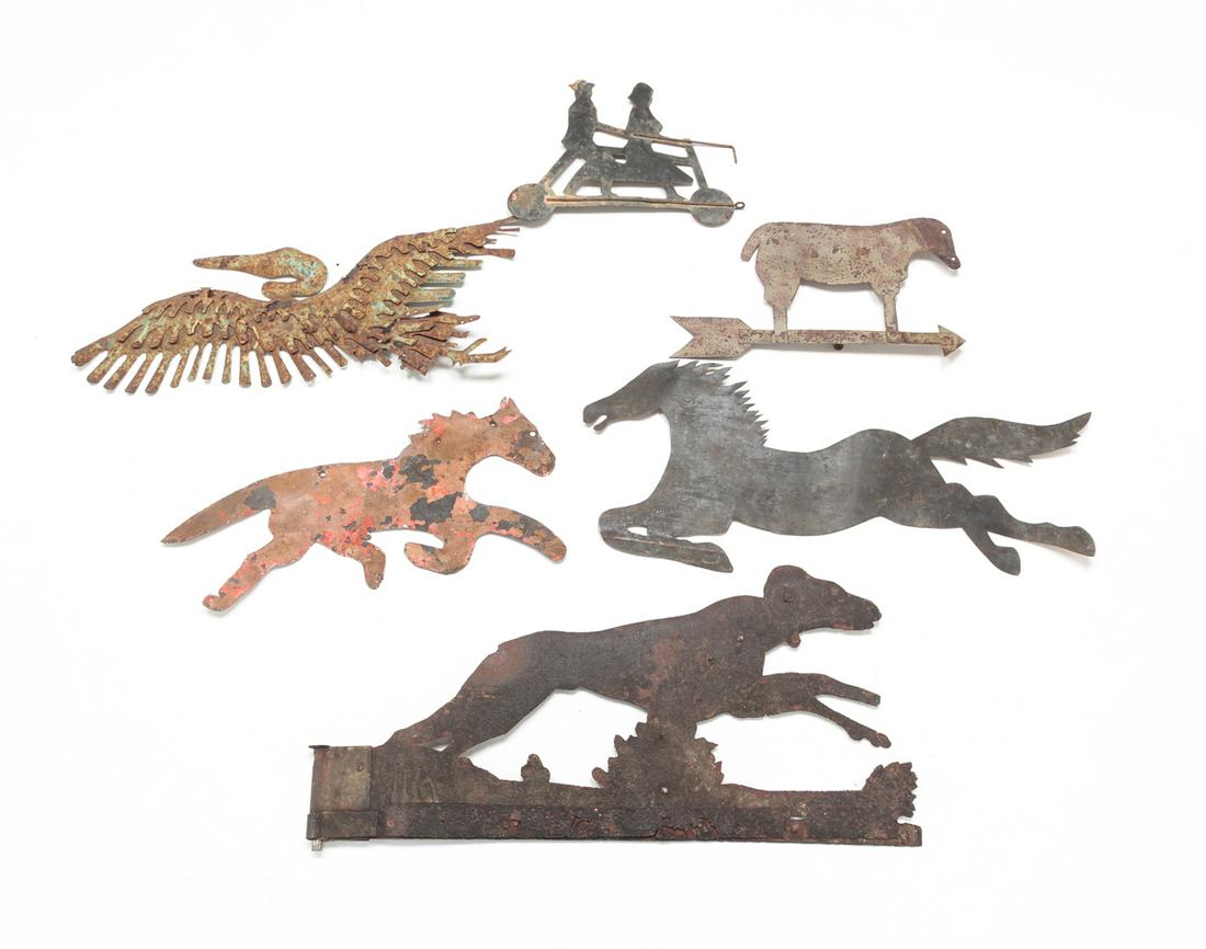 SIX FOLKSY SHEET METAL CUT OUTS AND WEATHERVANES. (1 of 2)