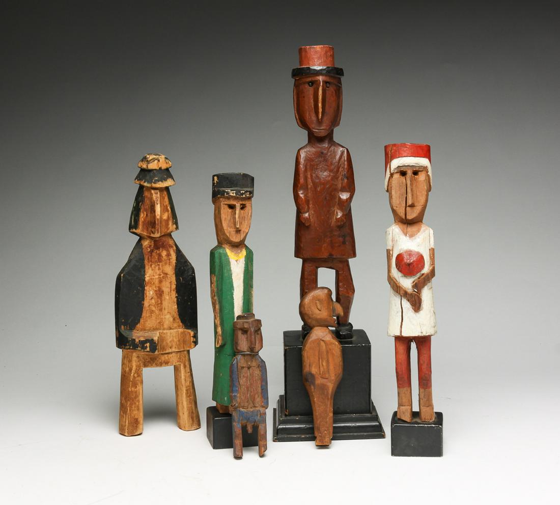 SIX CARVED FOLK ART FIGURES. (1 of 3)