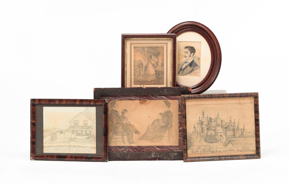 FIVE AMERICAN PENCIL AND INK DRAWINGS. (1 of 7)