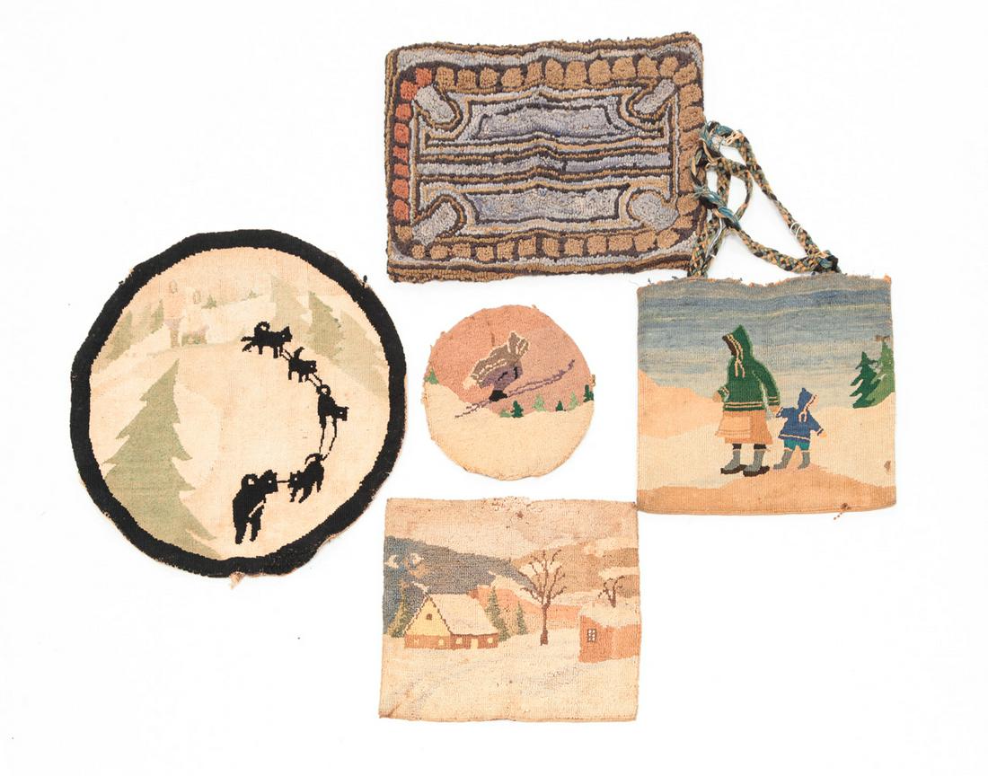 HOOKED MAT AND FOUR GRENFELL PIECES. (1 of 6)