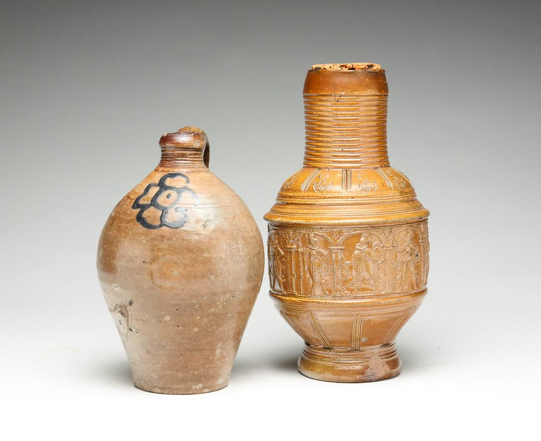 TWO GERMAN STONEWARE JUGS. (1 of 7)