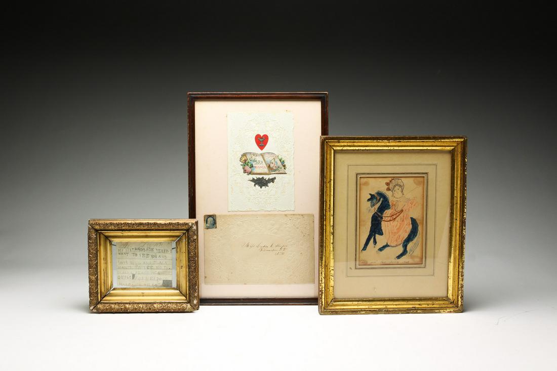THREE FRAMED PIECES INCLUDING VALENTINE. (1 of 10)